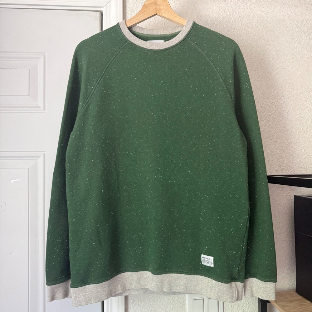 NORSE PROJECTS green speckled long sleeve crew neck pullover sweater